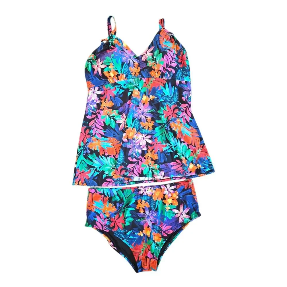 Swimsuits For All Women's Size 24 Two-Piece Tankini Swimsuit Set Tropical Floral